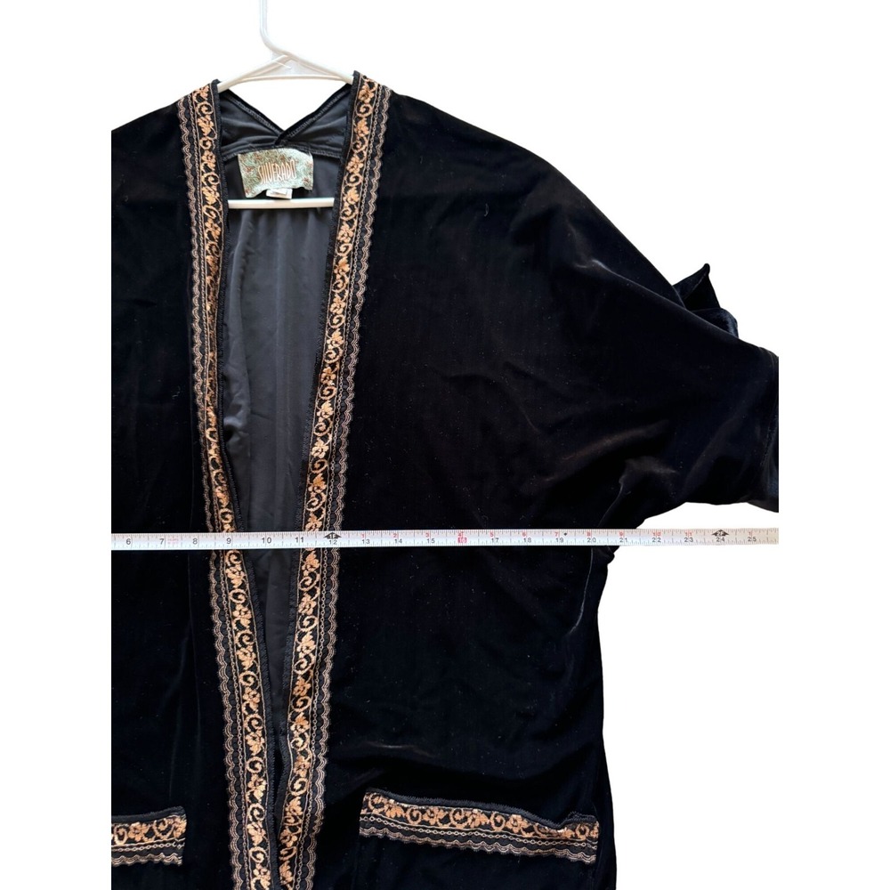 Silverado Black Velvet Kimono Jacket Gold Embroidered Boho Cardigan  L‎ j2 - Picture 7 of 8